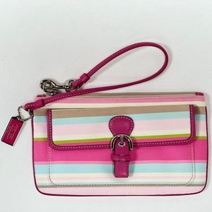 COACH Soho Stripe Wristlet | Multicolor w/ Pink Leather